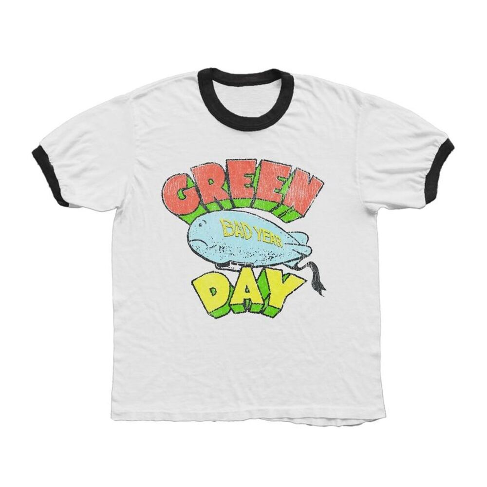 Green Day Unisex Adult Bad Year Blimp Ringer T-Shirt / White